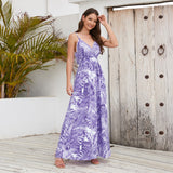 Tropical Floral Printed V-Neck Sundress