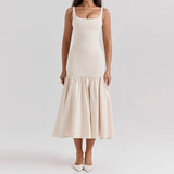 Square Neckline Sleeveless Ruffled Edge Suspender Dress for Women