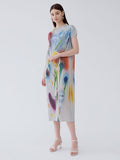 Bright Floral Half-High Neck Sleeveless Pleated Slim