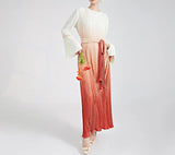 Bright Gradient Lace-Up Long Sleeve Elastic Waist Dress