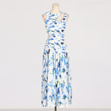 Bright Sleeveless Hollow Print Dress for Women