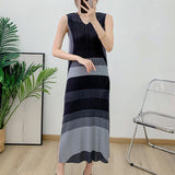 Bright Color Block Pleated Slim Fit Long Vest Dress for Women