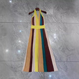 Bright Slim Fit Strap Neck Knitted Long Dress