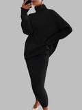 Black Turtleneck Sweater Skirt Set 