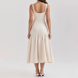 Square Neckline Sleeveless Ruffled Edge Suspender Dress for Women