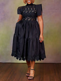 Pastel Color Pleated Lace Embroidered Dress