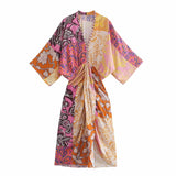 Vintage Printed Ruched Waist Dress for Women