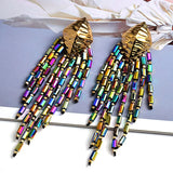 Handmade Long Beaded Chain Earrings| Boho Drop Style