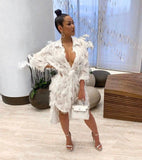 Feather Tassel Shirt Dress| Sexy White Mini Dress for Women 2025