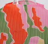 Bright Floral Abstract Print Pleated Stretch Dress
