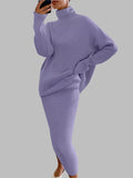 Lavender Turtleneck Sweater Skirt Set 
