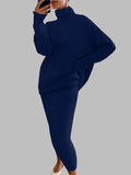  Navy Blue Turtleneck Sweater Skirt Set 