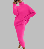 Pink Turtleneck Sweater Skirt Set 