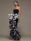 Polka Dot Pleated Strapless Dress