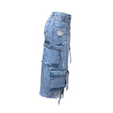 Light Blue Split Pocket Mini Denim Skirt