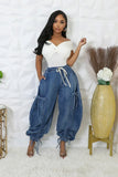 Drawstring Denim Cargo Pants