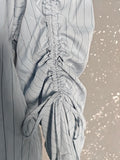 Blue Vertical Stripes Draw Sleeve Shirt