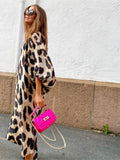 Bright Leopard Print Lantern Sleeve Dress
