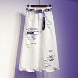 White Distressed Denim Mid-Calf Skirt| Chic Casual Women’s Skirt