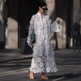 Bright White Dress| 3D Floral Embroidered