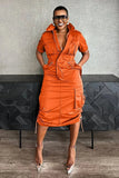 Streetwear Cargo Midi Dress with Pockets