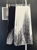 Artistic Top & Pleated Mid-Calf Skirt