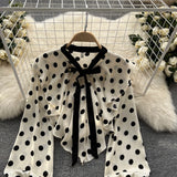 Vintage Polka Dot Long Sleeve Ruffle Shirt
