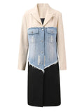 Beige Denim Color-Block Blazer
