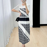 Bright Black & White Printed Stretch Dress