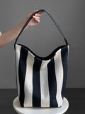 Striped Canvas Bucket Bag