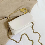 Safety Pin Leather Handbag with Shoulder Chain Strap