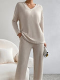 Casual Straight Leg Pant With Loose V-neck Sweater
