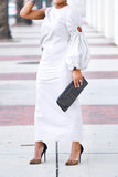 Bright Single Sleeve Lantern Split Dress