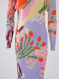 Bright Floral Abstract Print Pleated Stretch Dress