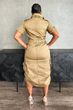 Streetwear Cargo Midi Dress with Pockets