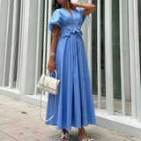 Spliced Bodice Floral Applique Spring Dress