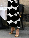 Polka-Dot Split-Side Stand Collar Maxi Dress for Women