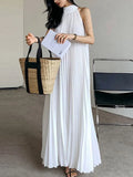 Elegant White Halter-Neck Pleated Dress