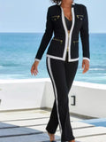Elegant Two Piece Set - Slim Simple Zipper Top and Straight Sweatpants