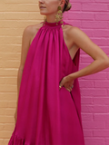 Rose Radiance Halter Swing Dress