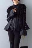 Sleeveless V- Neck Puff Bottom Feathery Detailed Vest