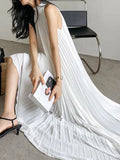 Elegant White Halter-Neck Pleated Dress