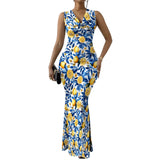 Lemon Floral Maxi Dress| Bodycon Summer Dress