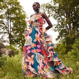 Flowers Printed One Piece Swimsuit and Skirt Beachwear Luxury Bathing Suit
