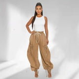 Drawstring Denim Cargo Pants