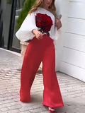 One-Shoulder Rose Flower Print Blouse