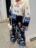 Printed Pants Sets Loose Long Sleeve Shirts Wide Leg Trousers