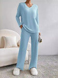 Casual Straight Leg Pant With Loose V-neck Sweater
