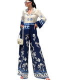 Printed Pants Sets Loose Long Sleeve Shirts Wide Leg Trousers