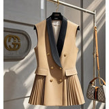Pleated Double Breasted Sleeveless Vest